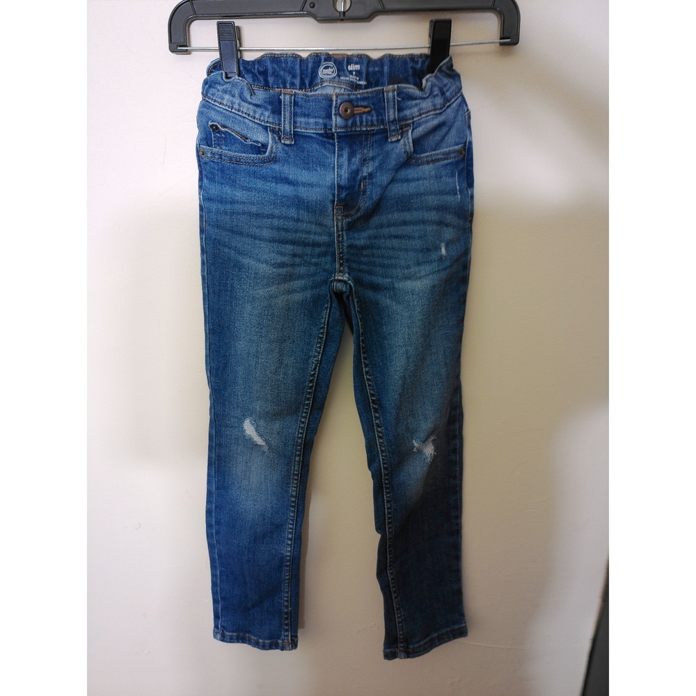 Wonder Nation Slim Jeans Boys 7 Blue Distressed Denim Adjustable Waist Casual